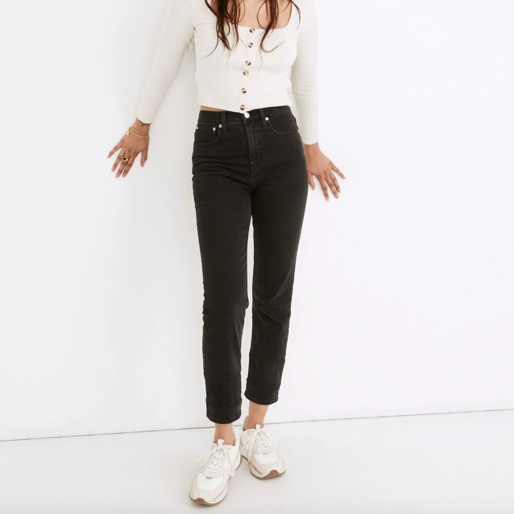 Madewell Classic Straight Jeans in Lunar‎ Wash Black High Rise $128 Size 25 (0)